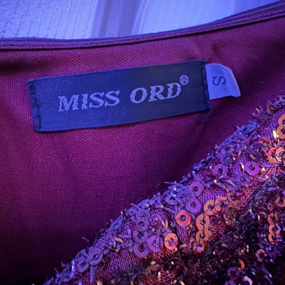 Burgundy Sequin Long Evening Dress - Picture 4 of 5